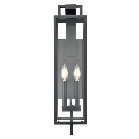 Lamont Two Light Outdoor Wall Mount, 2-Light, Textured Black, Clear Glass, E12 Candelabra Base, 120V